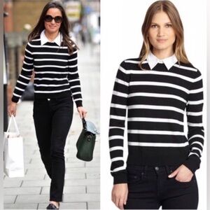 Alice + Olivia "Shellen Nock/ Porla" black & white striped collared sweater Sz S
